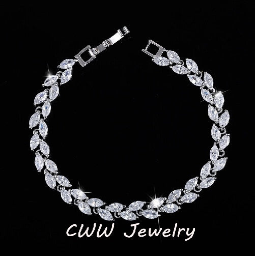 CWWZircons New Trendy 2019 Cubic Zirconia Jewelry Silver Color Leaf Charm CZ Crystal Female Bracelets Bangles for Women CB060
